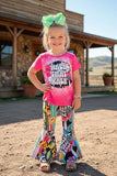Western WALK THAT WALK pink top & flare leg pant girls boutique set XCH0777-12H (A4S1)