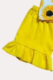 Western sunflower top w/yellow ruffle shorts 2pc girls boutique set XCH0777-16H