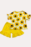 Western sunflower top w/yellow ruffle shorts 2pc girls boutique set XCH0777-16H