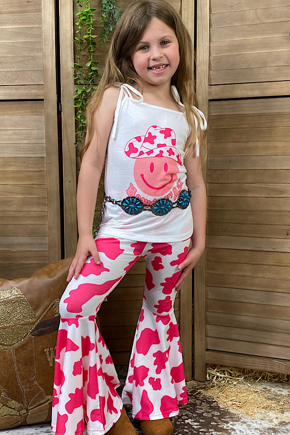 XCH0777-23H HOWDY YALL Pink cow printed girl 2pcs set