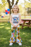 4th July LITTLE MISS AMERICA top & sunflower bell bottoms girl set XCH0777-24H A9S6
