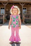Western cactus & pink strips top pant girls boutique set XCH0777-25H (A5S2)