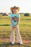 Western cow turquoise & tan stripped bell bottom girl's boutique set XCH0777-30H (A7S5) CLE