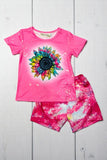 Wholesale girls clothing Multi color sunflower pink top tie dye shorts sets XCH0777-6H (A3S9)