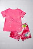 Wholesale girls clothing Multi color sunflower pink top tie dye shorts sets XCH0777-6H (A3S9)