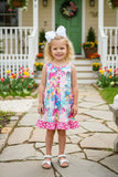 Tropical floral & leopard printed girl dress w/pockets XCH0888-10H (A1S2)