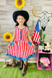 4th July USA FLAG Printed girl swirl dress XCH0888-11H