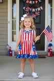 4th July USA FLAG Printed girl swirl dress w/pockets XCH0888-11H A9S4