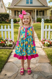 Pineapple printed girl dress w/pockets XCH0888-12H (A9S7)