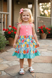 Casual patchwork watermelon, peach, lemons girls boutique dress XCH0888-21H (A2S9)