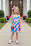 Chic Purple, yellow, & blue stripped print high low girls boutique dress XCH0888-23H (A1S1)