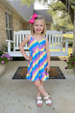 Chic Purple, yellow, & blue stripped print high low girls boutique dress XCH0888-23H (A1S1)