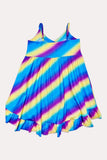 Chic Purple, yellow, & blue stripped print high low girls boutique dress XCH0888-23H (A1S1)