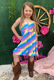 Chic Purple, yellow, & blue stripped print high low girls boutique dress XCH0888-23H (A1S1)