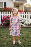 Floral printed short sleeve girl dress w/belt XCH0888-3H (A1S4)