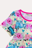 Western truck & floral short sleeve swirl girl's boutique dress XCH0888-5H (A2S4)