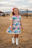 Western truck & floral short sleeve swirl girl's boutique dress XCH0888-5H (A2S4)