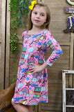 XCH0888-6H (A1S3) BACK TO School printed girl dress w/ 3/4 sleeves