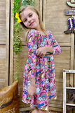 XCH0888-6H (A1S3) BACK TO School printed girl dress w/ 3/4 sleeves