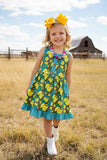 Trendy turquoise yellow lemons girl boutique dress XCH0888-8H (A2S1)