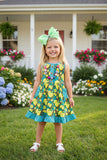 Trendy turquoise yellow lemons girl boutique dress XCH0888-8H (A2S1)