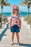 Western sunflower print short sleeve girls boutique top XCH0899-5H A16S3
