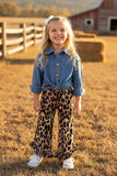Western leopard ruffled high low girls boutique pant XCH09020