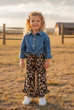 Western leopard ruffled high low girls boutique pant XCH09020
