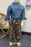 Western leopard ruffled high low girls boutique pant XCH09020