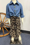 Western leopard ruffled high low girls boutique pant XCH09020