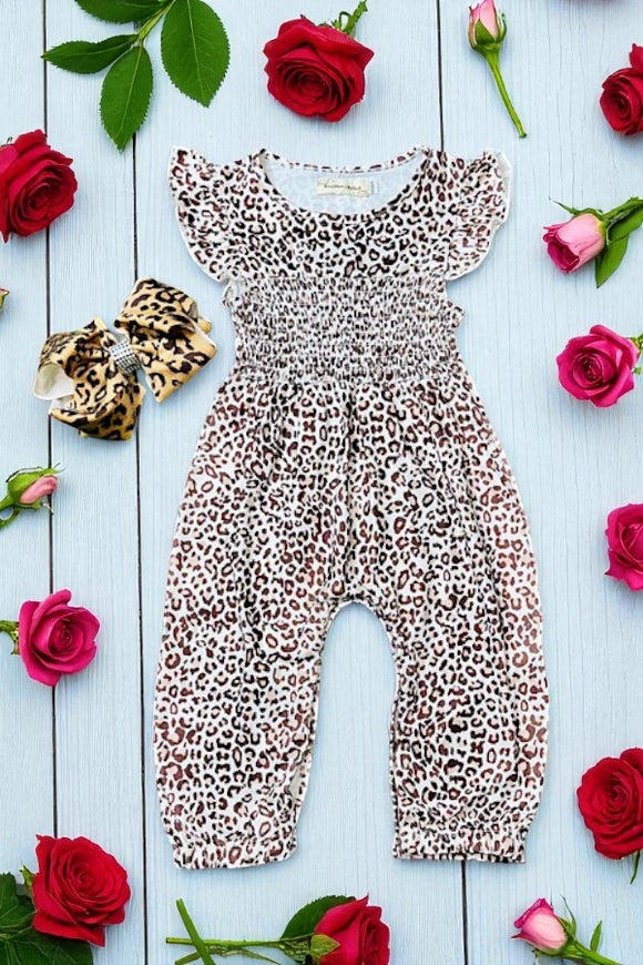 Shop Leopard print smocked infant baby jumpsuit/romper XCH0999-20H A14S5