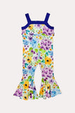 Chic floral & blue one piece girls boutique jumpsuit with waist tie XCH0999-24H (A1S4)