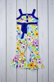 Chic floral & blue one piece girls boutique jumpsuit with waist tie XCH0999-24H (A1S4)