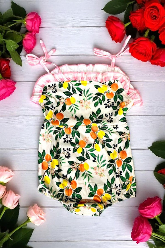 Shop Orange & Lemons printed girl baby romper XCH0999-2H