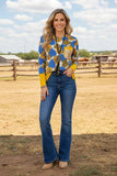 western sunflower long sleeve women's boutique top w/sequin pocket XCH10344 DS9