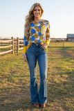 western sunflower long sleeve women's boutique top w/sequin pocket XCH10344 DS9