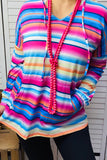 Multi color serape long sleeve women hoodie top/pocket XCH10479  (FS9)