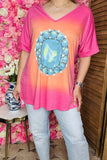 Western turquoise jewel side slits women's boutique top XCH10565 ES11