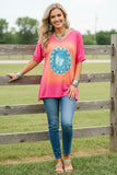 Western turquoise jewel side slits women's boutique top XCH10565 ES11