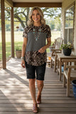Western leopard & stripe short sleeve women's boutique top XCH11164 (DS9)