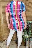 Western women t-shirt suppliers Serape/Aztec printed short sleeve top XCH11466 (DS7)