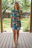 Western turquoise short sleeve women's boutique top Southern Stitch XCH11682 CS10