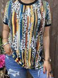 XCH11860 Serape&Leopard multi color printed short sleeves women tops (FS11)