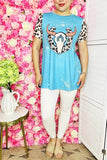 Western women's t-shirt wholesale bull skull turquoise short sleeve top XCH11970 (BS7