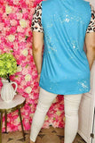 Western women's t-shirt wholesale bull skull turquoise short sleeve top XCH11970 (BS7