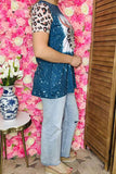 Women's clothing wholesale Bull skull blue leopard printed w/short sleeves XCH11973 (GS6)