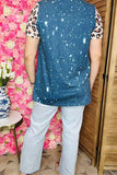 Women's clothing wholesale Bull skull blue leopard printed w/short sleeves XCH11973 (GS6)