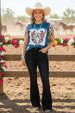 Bull skull leopard printed short sleeves women t-shirt XCH11973 (IS13)