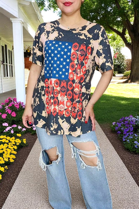 T-shirt wholesale 4th July Star multi color printed short sleeves women tops XCH11985