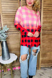 Christmas Buffalo plaid ombre long sleeve women top XCH12087 (BS5)